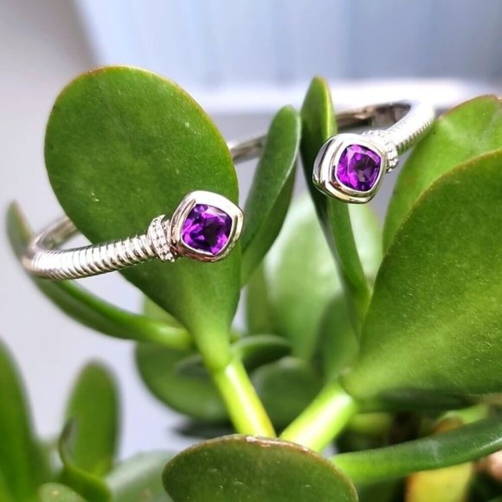 Amethyst ✦ Cushion‑Cut Cuff Bracelet ✦ Platinum 7.25" 2.80ctw Stones NWT